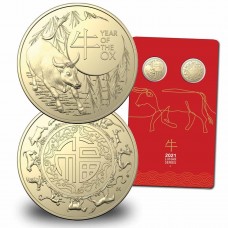 AUSTRALIA 2021 . 2 x ONE 1 DOLLAR COIN SET . LUNAR NEW YEAR